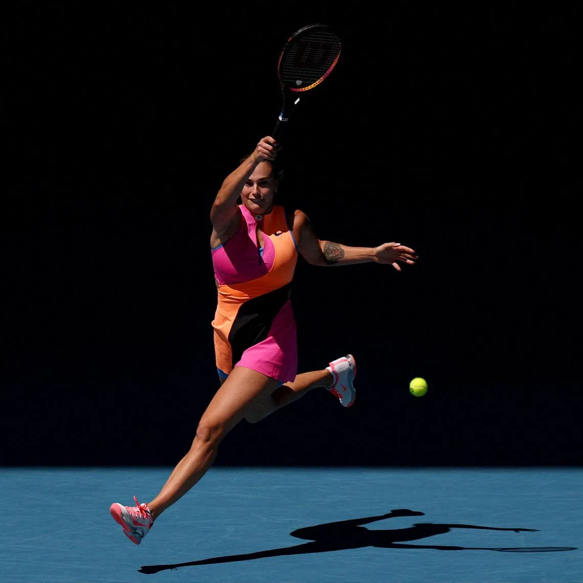 Tennis - Australian Open - Melbourne Park, Melbourne, Australia - January 27, 2026 Belarus' Aryna Sabalenka in action during her quarter final match against Iva Jovic of the U.S. REUTERS/Hollie Adams