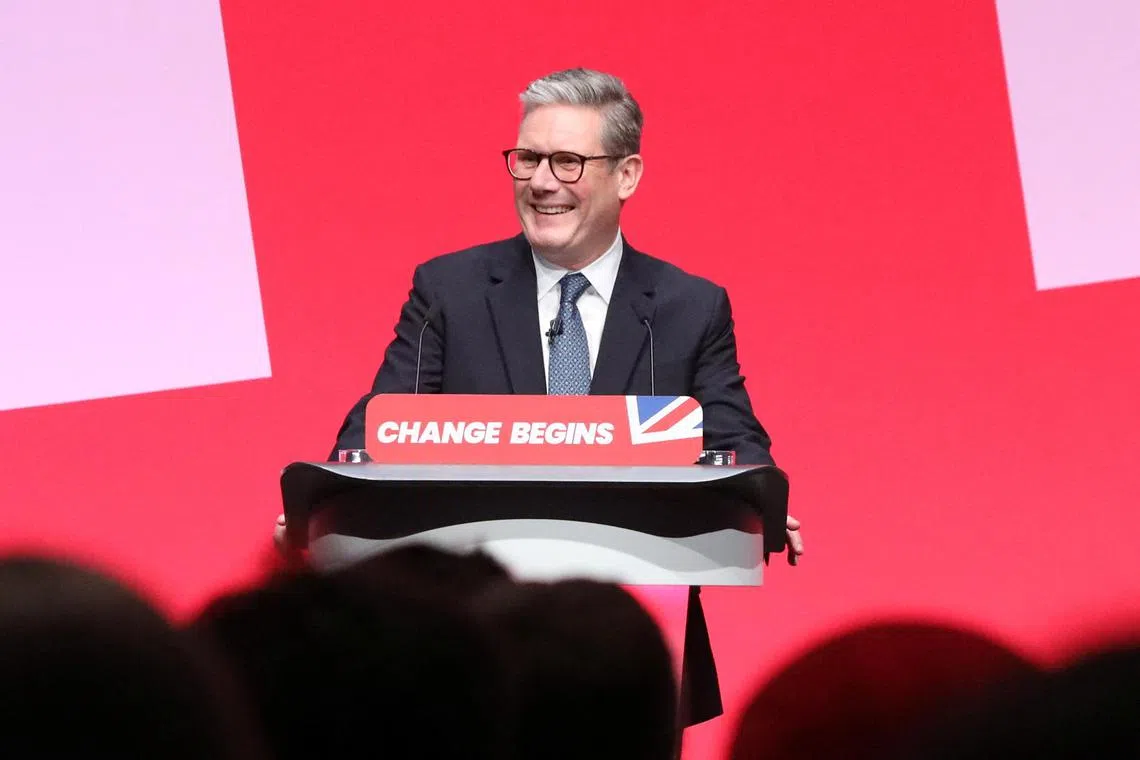 British Prime Minister Keir Starmer delivering his keynote speech at the ruling Labour Party's annual conference in Liverpool, on Sept 24.