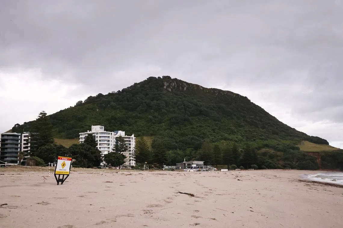 A view of Mount Maunganui at the scene of a landslide triggered by heavy rains, in Mount Maunganui, New Zealand, January 23, 2026. REUTERS/Aaron Gillions