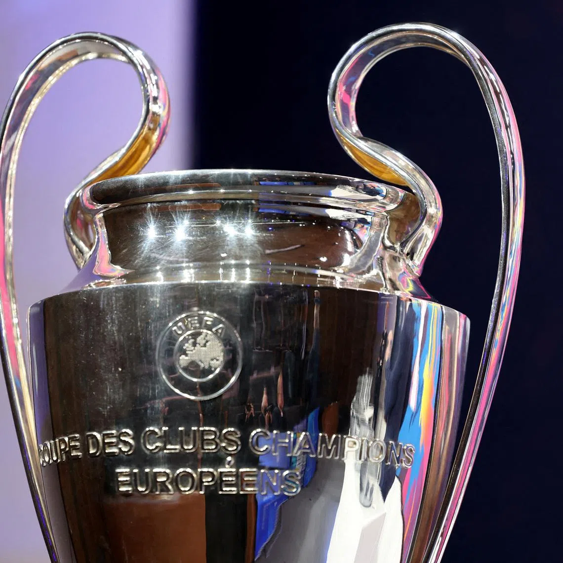 FILE PHOTO: Soccer Football - UEFA Champions League - Knockout Phase Playoffs Draw - UEFA Headquarters, Nyon, Switzerland - January 30, 2026 General view of the UEFA Champions League trophy during the draw REUTERS/Pierre Albouy/File Photo