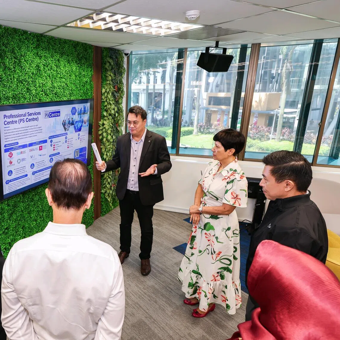 Second Minister for Finance and National Development Indranee Rajah (second from right) at the launch of the Singapore Professional Services Centre at the Institute of Singapore Chartered Accountants House on July 21, 2026.