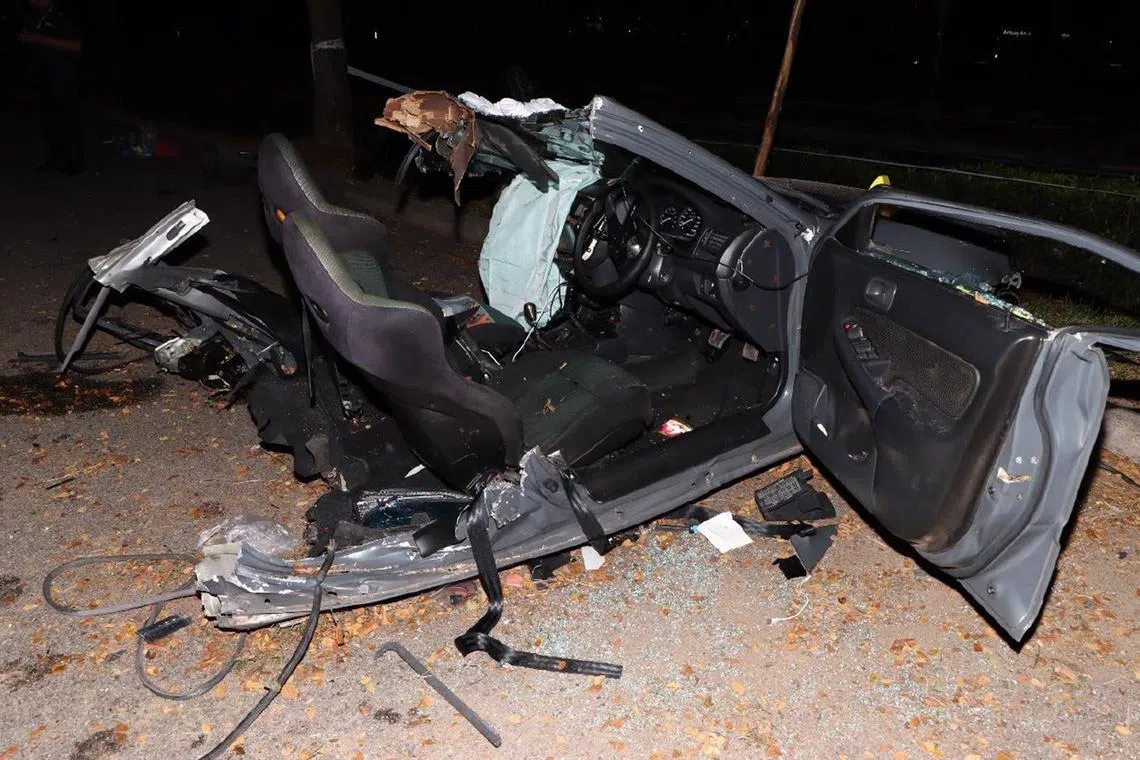 The impact of the crash was so great it split the vehicle into two.