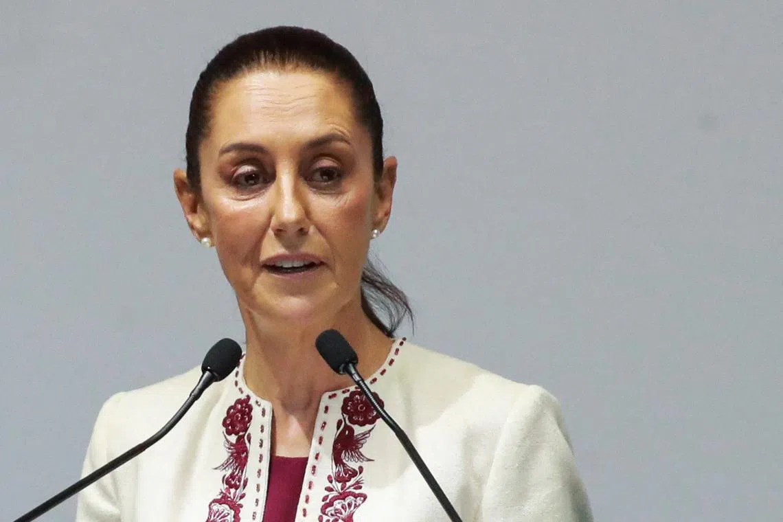 FILE PHOTO: Mexico's President-elect Claudia Sheinbaum speaks during an event with her cabinet members and supporters, after receiving the certificate confirming her victory in the presidential election, at Teatro Metropolitan in Mexico City, Mexico August 15, 2024. REUTERS/Henry Romero/File Photo