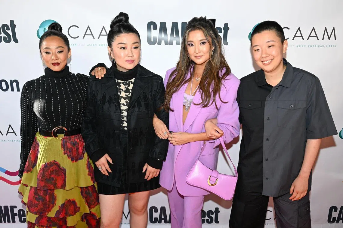 Actresses (from left) Stephanie Hsu, Sherry Cola, Ashley Park, and Sabrina Wu at the red carpet of the Caamfest  2023 Opening Night Gala Premiere of Joy Ride in San Francisco in May. 