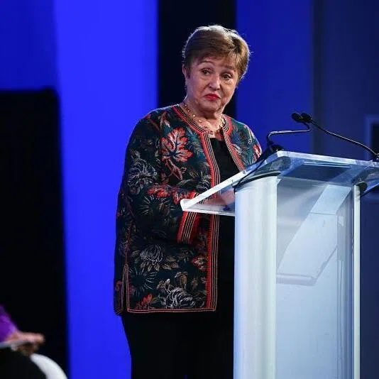 Managing director of the IMF Kristalina Georgieva speaking during the IMF and World Bank meetings in Washington, US, on Oct 13.