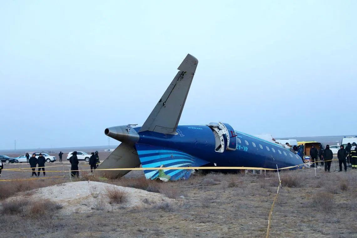 A view shows the wreckage of an Azerbaijan Airlines passenger plane at the crash site near the city of Aktau, Kazakhstan December 25, 2024. Administration of Mangystau region/Handout via REUTERS