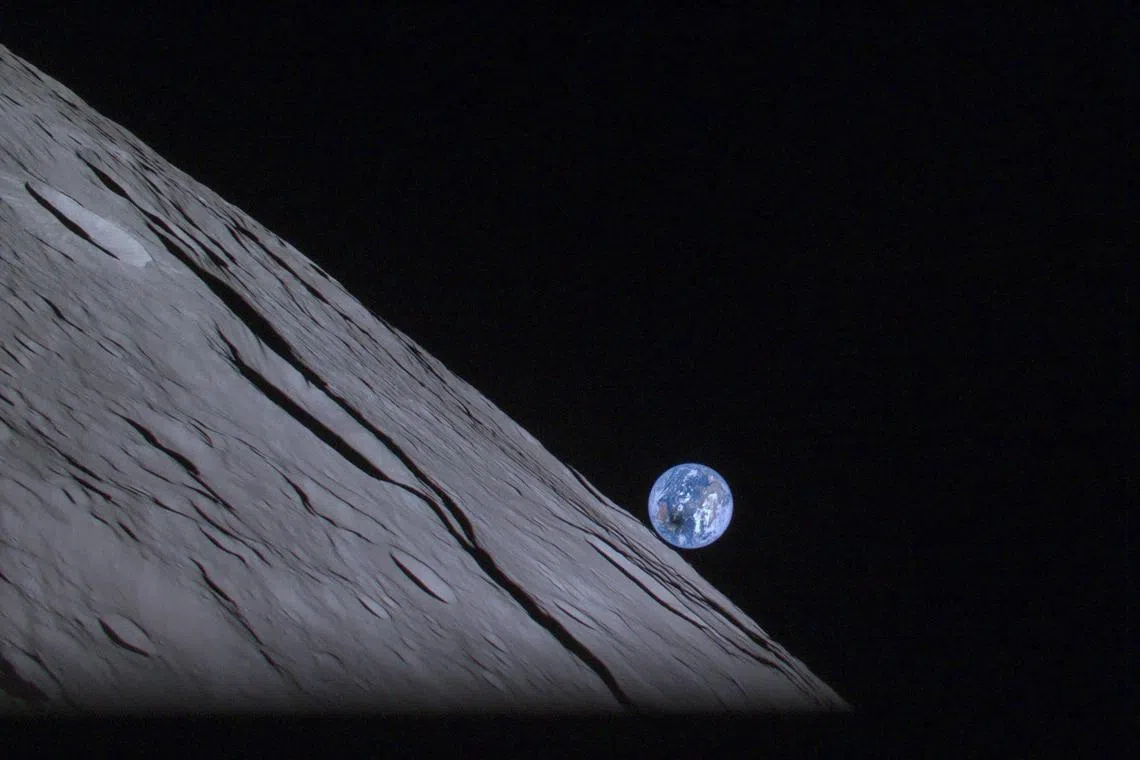A view of Earth from the Hakuto-R Mission 1 lander, built by Ispace. The Japanese company lost contact with a small robotic spacecraft it was sending to the moon on April 25, 2023, a signal that it may have crashed into the lunar surface.