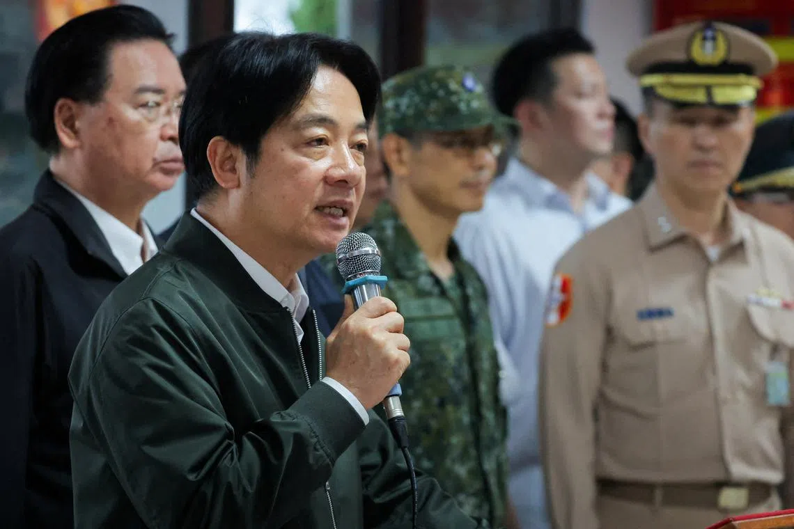 FILE PHOTO: Taiwan President Lai Ching-te makes a speech during his visit to a military camp in Taoyuan, Taiwan May 23, 2024. REUTERS/Ann Wang/File Photo