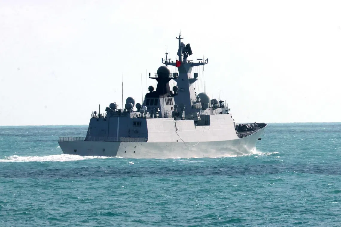 This handout photo taken on February 11, 2025, and released by The Australian Defence Force on February 21, shows the People's Liberation Army-Navy (PLA-N) Jiangkai-class frigate Hengyang sailing at an undisclosed location. Australia's Foreign Minister Penny Wong voiced concern on February 21 over live fire drills conducted by three Chinese warships sailing off the country's east coast. (Photo by Handout / AUSTRALIAN DEFENCE FORCE / AFP) / RESTRICTED TO EDITORIAL USE - MANDATORY CREDIT "AFP PHOTO /  AUSTRALIAN DEFENCE FORCE" - NO MARKETING NO ADVERTISING CAMPAIGNS - DISTRIBUTED AS A SERVICE TO CLIENTS