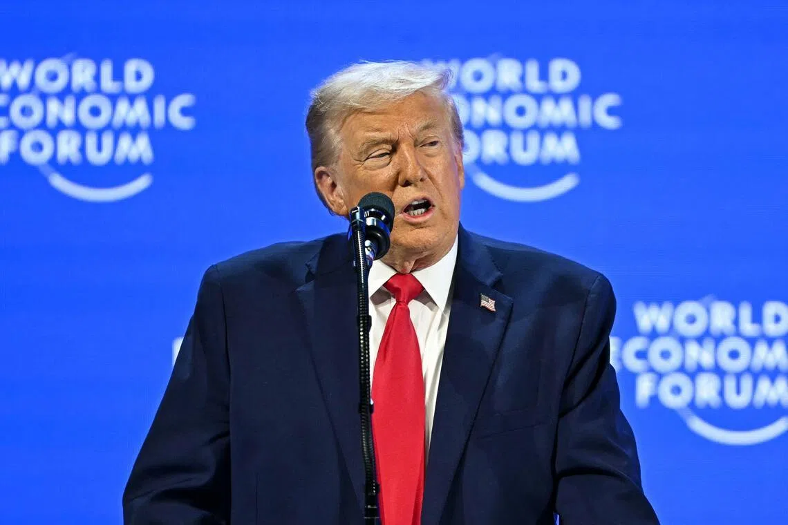 US President Donald Trump delivers a special address during the World Economic Forum annual meeting in Davos on Jan 21, 2026. 
