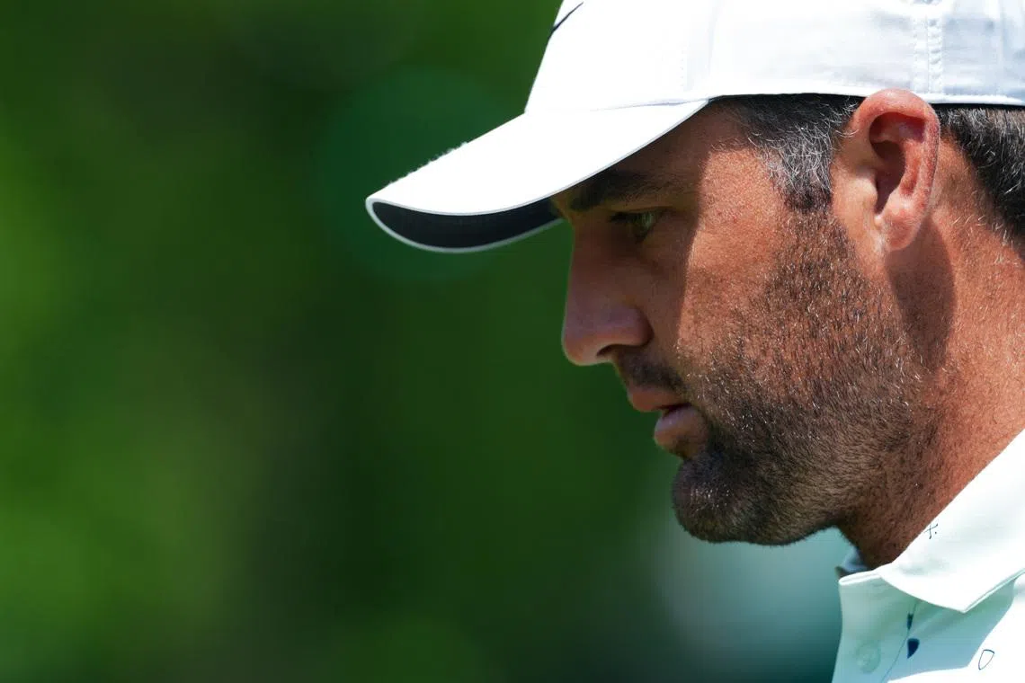 Jun 5, 2026; Dublin, Ohio, USA; Scottie Scheffler walks to the 18th tee during the second round of the Memorial Tournament presented by Workday golf tournament. Mandatory Credit: Aaron Doster-Imagn Images