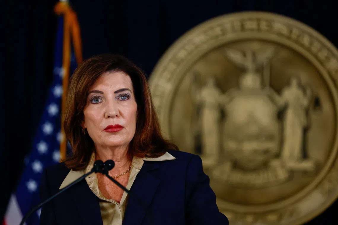 New York Governor Kathy Hochul speaks during a press conference regarding an investigation into alleged sexual assault at Cornell University, in New York City, US, October 2, 2026. REUTERS/Jeenah Moon