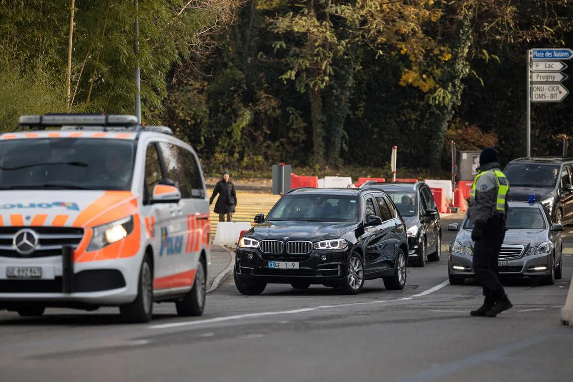 Convoys of diplomatic vehicles shuttled through Geneva on the morning of Nov 23 as the talks were about to get under way.