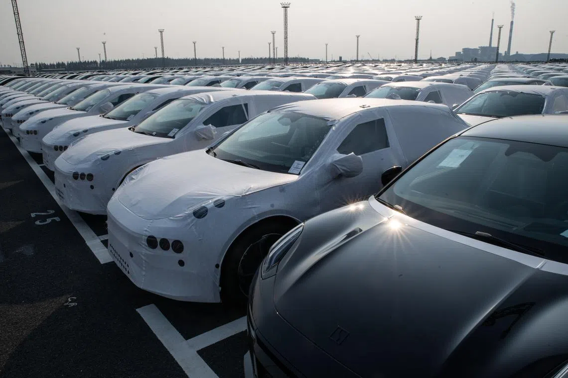 Geely Automobile Holdings Ltd's Zeekr electric vehicles bound for shipment to Europe at the China's Port of Taicang, Jiangsu province, on Aug 24.