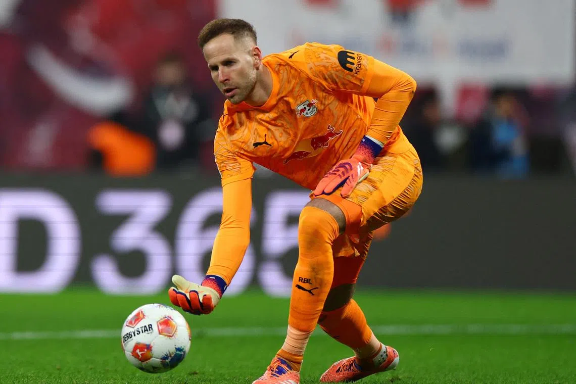 Soccer Football - Bundesliga - RB Leipzig v Eintracht Frankfurt - Red Bull Arena, Leipzig, Germany - December 6, 2025 RB Leipzig's Peter Gulacsi in action REUTERS/Lisi Niesner