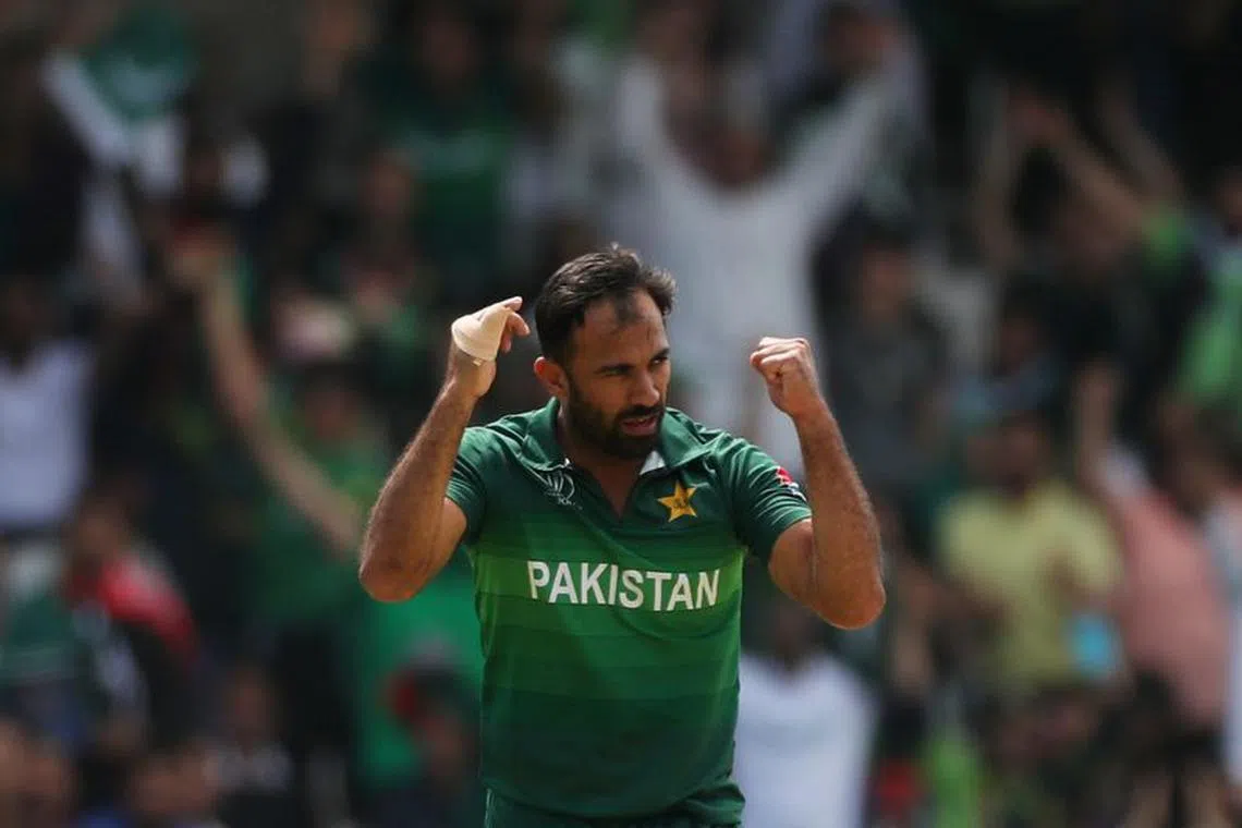Cricket - ICC Cricket World Cup - Pakistan v Afghanistan - Headingley, Leeds, Britain - June 29, 2019   Pakistan's Wahab Riaz celebrates the wicket of Afghanistan's Mohammad Nabi Action Images via Reuters/Lee Smith/File Photo