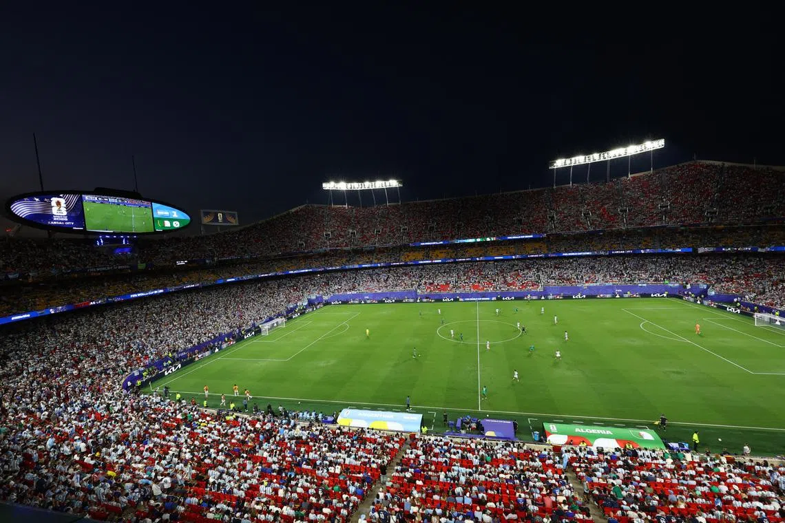 Soccer Football - FIFA World Cup 2026 - Group J - Argentina v Algeria - Kansas City Stadium, Kansas City, Missouri, U.S. - June 16, 2026 General view inside the stadium showing the screen during the match REUTERS/Siphiwe Sibeko