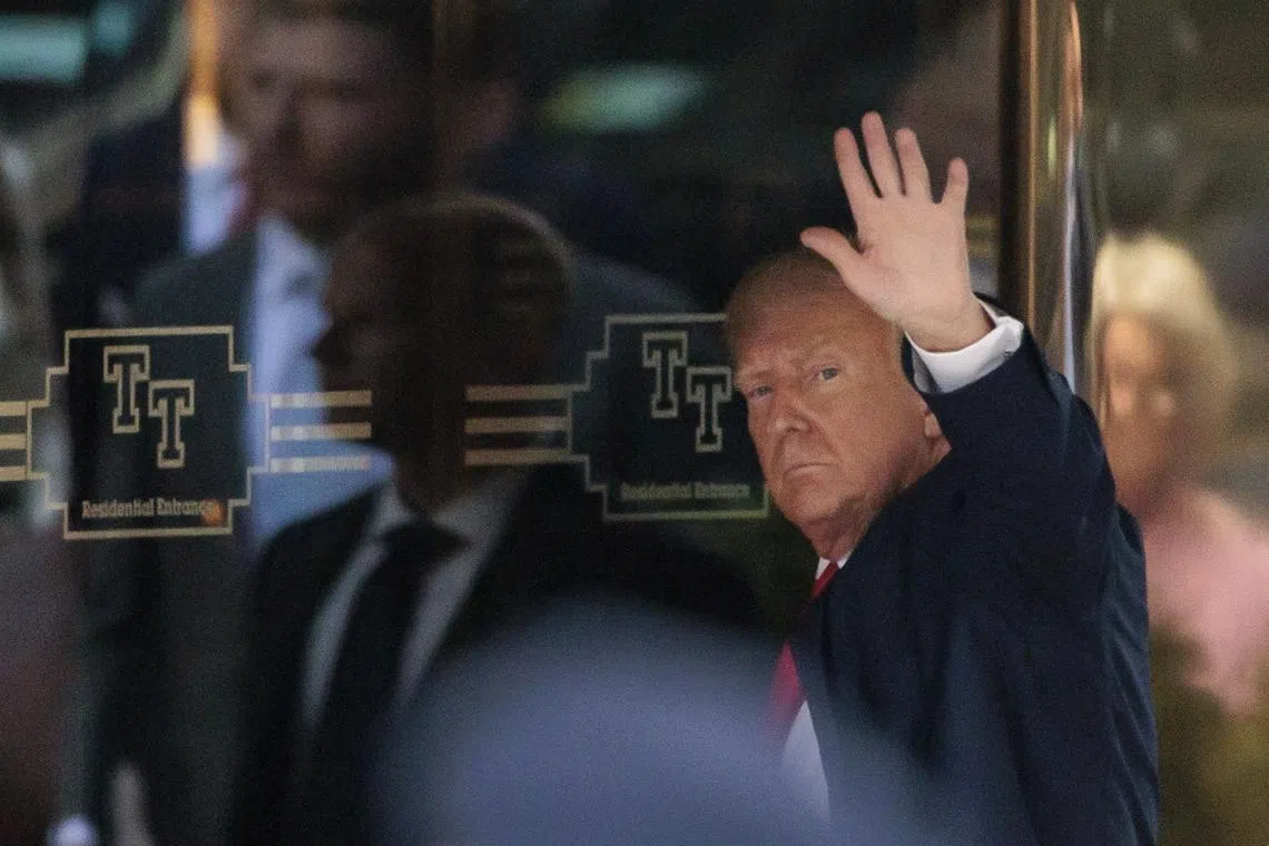 Former US president Donald Trump arrives at Trump Tower in New York, on April 3, 2023.