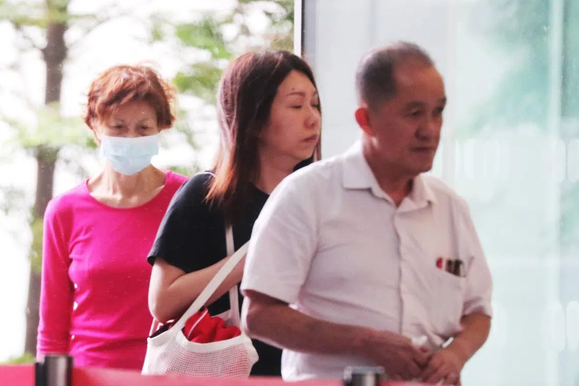 (From left) Tan Ai Tee, Tan Pei Ling and Tan Huat arriving at State Courts, on March 7, 2023.