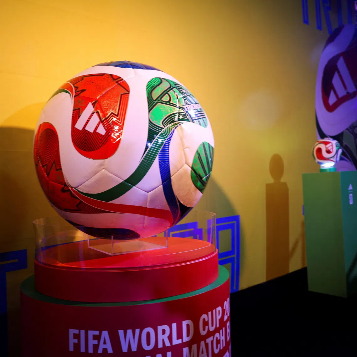 The official ball of the 2026 FIFA World Cup named \"Trionda\" is displayed during a presentation event in Mexico City, Mexico, October 3, 2025. REUTERS/Luis Cortes