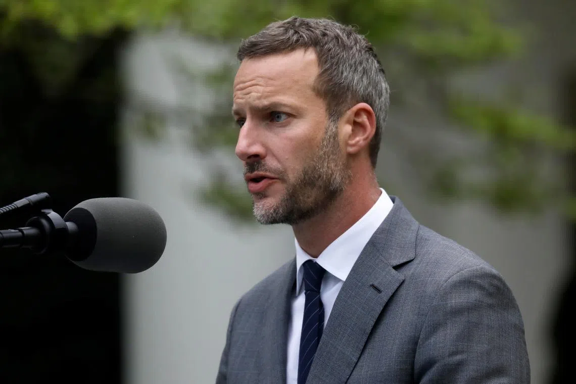 FILE PHOTO: Adam Boehler, the CEO of the U.S. International Development Finance Corporation holds a briefing in the Rose Garden at the White House in Washington, U.S., April 14, 2020. REUTERS/Leah Millis/File Photo