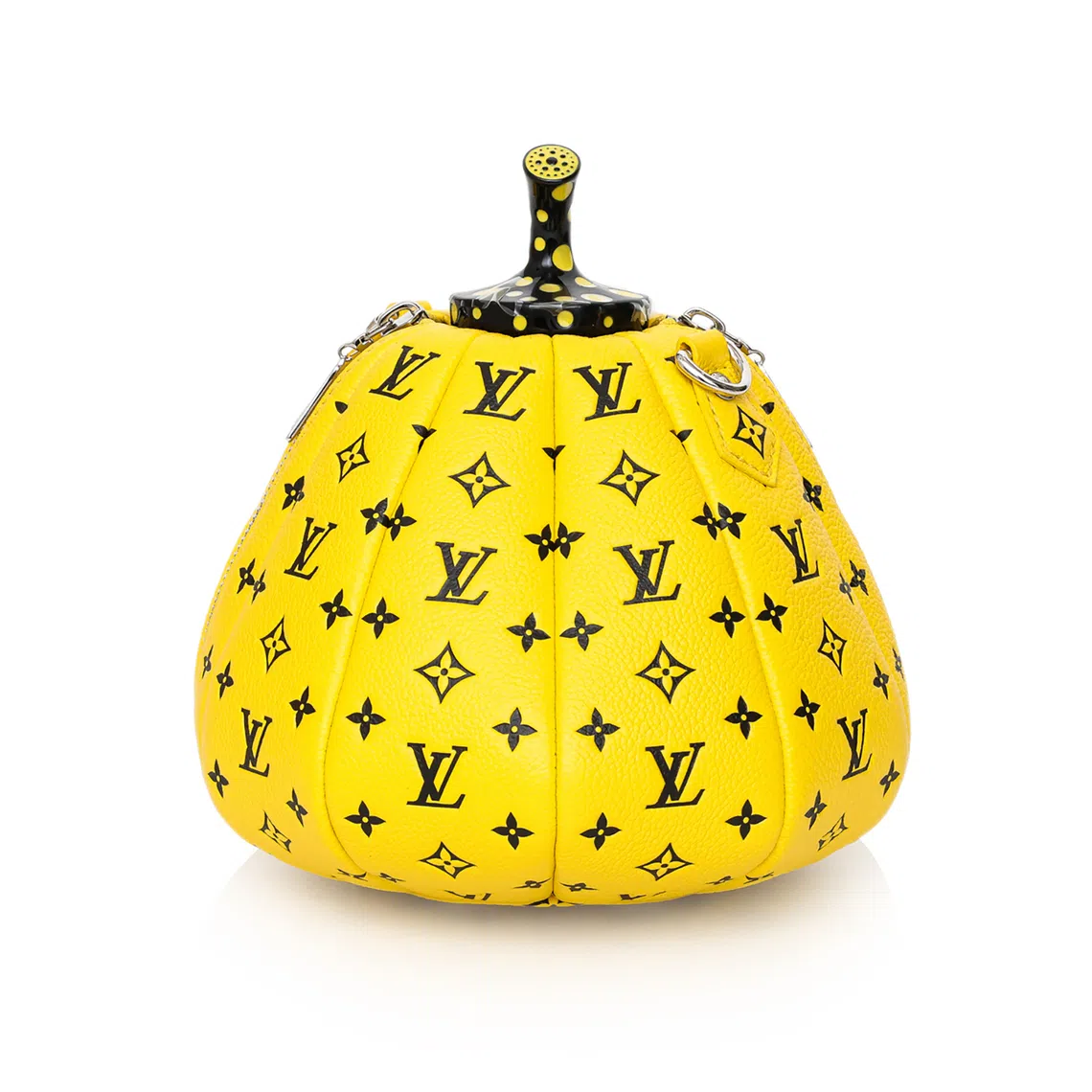 One of the most popular items in the luxury handbags and accessories auction is a Yayoi Kusama x Louis Vuitton pumpkin bag.