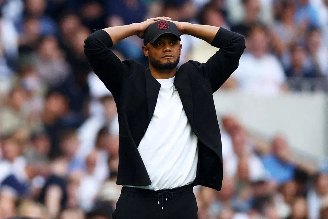Burnley manager Vincent Kompany reacting to their 2-1 loss to Tottenham Hotspur on May 11, which consigned the Clarets to the Championship.
