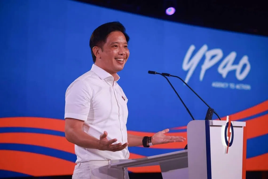 Minister of State Alvin Tan speaking at an event to mark the 40th anniversary of the PAP’s youth wing on July 4.