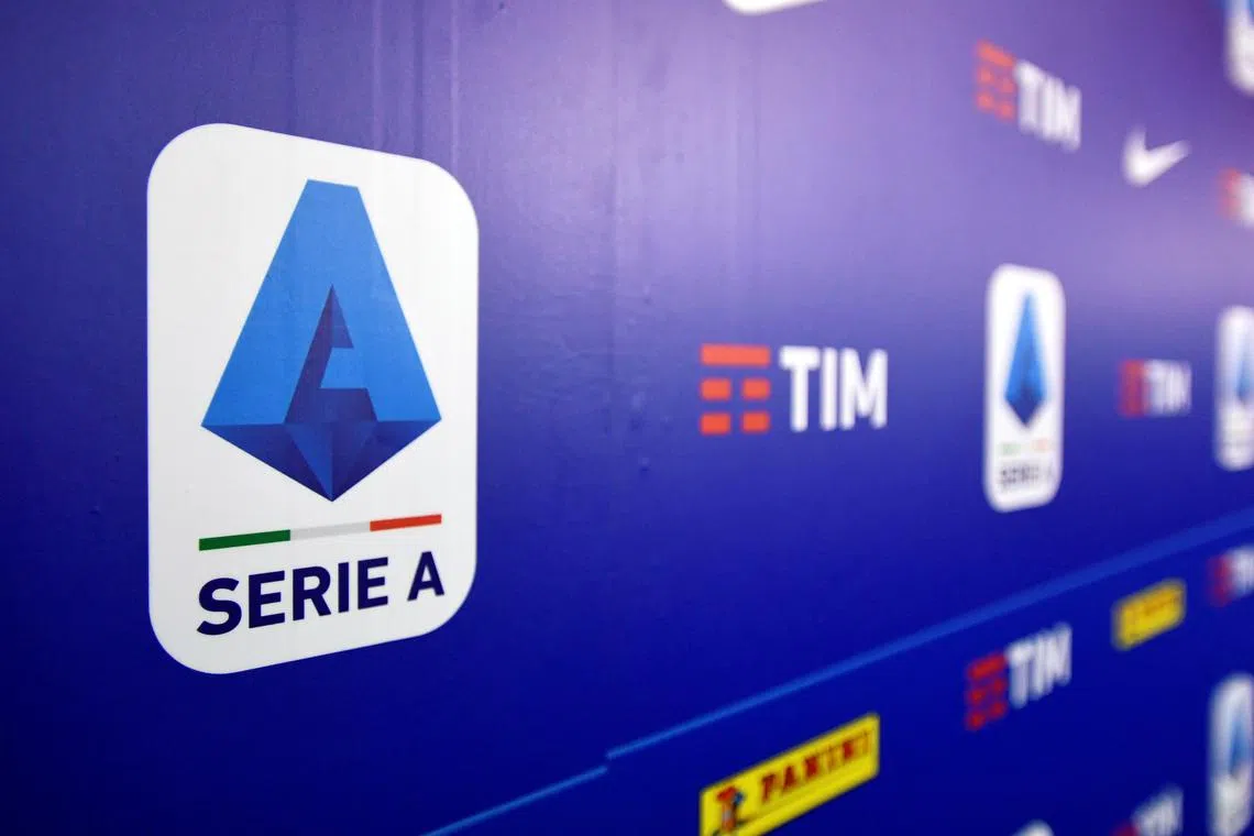 FILE PHOTO: A logo of Italy's Lega Serie A is seen in Milan, Italy, December 17, 2019. REUTERS/Flavio Lo Scalzo/ File Photo