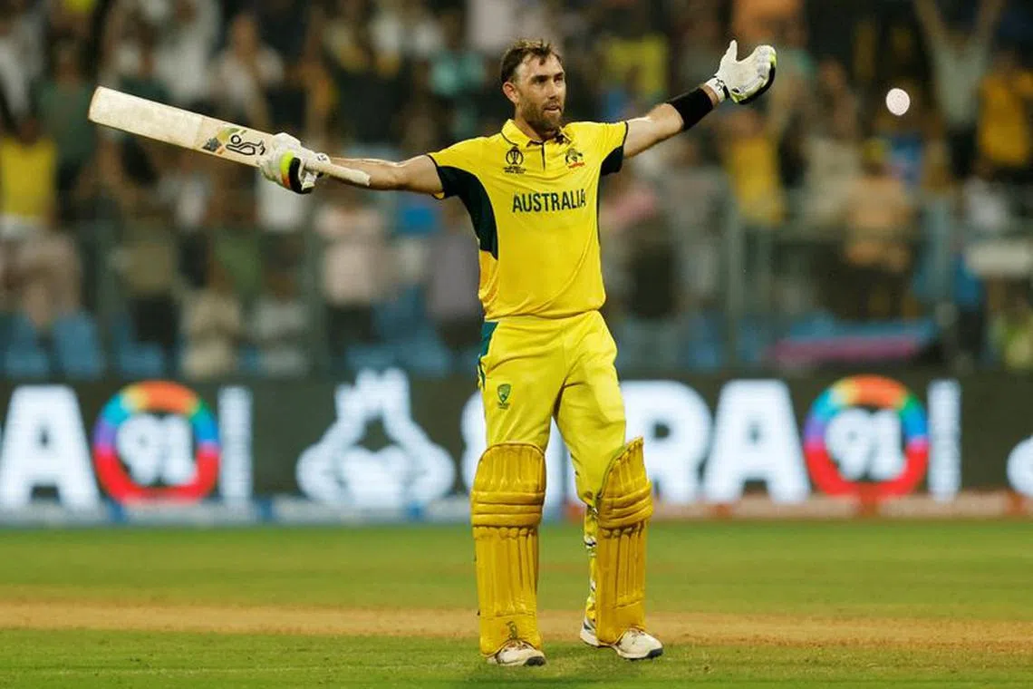 FILE PHOTO: Cricket - ICC Cricket World Cup 2023 - Australia v Afghanistan - Wankhede Stadium, Mumbai, India - November 7, 2023 Australia's Glenn Maxwell celebrates after the match REUTERS/Francis Mascarenhas/File Photo