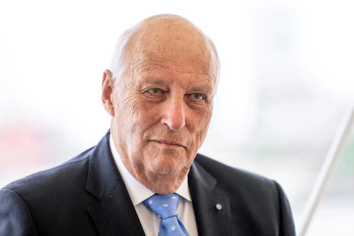 FILE PHOTO: Norway's King Harald during a press conference on the royal yacht Norge in Aarhus, Denmark June 16, 2023. The King and Queen of Norway are on an official visit to Denmark.  Ritzau Scanpix/Bo Amstrup via REUTERS/File Photo