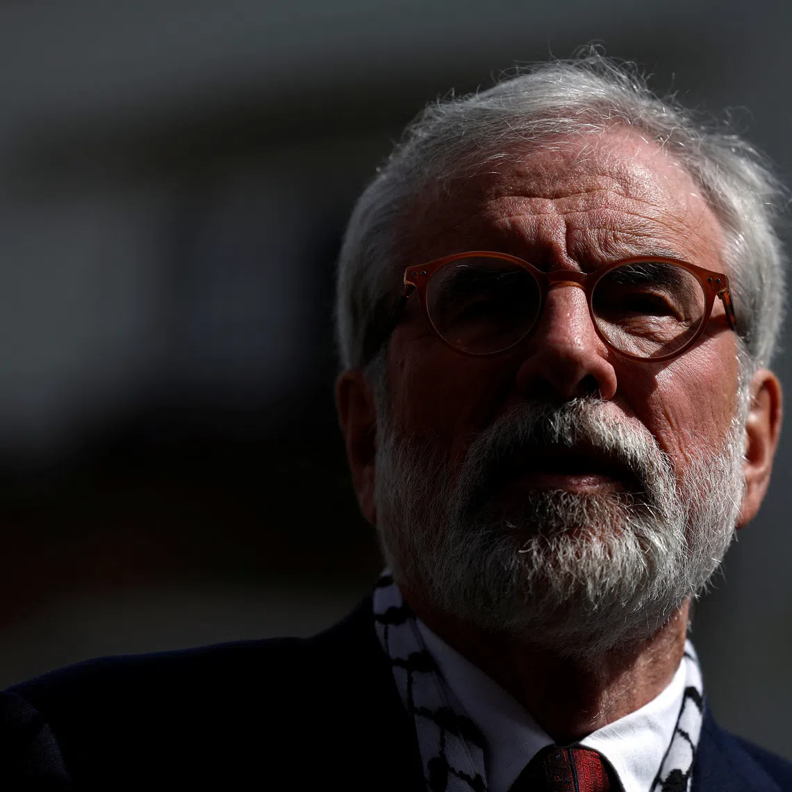 Former Sinn Fein President Gerry Adams speaks to media outside the High Court, after winning a legal action against the BBC, in Dublin, Ireland, May 30, 2025. REUTERS/Clodagh Kilcoyne