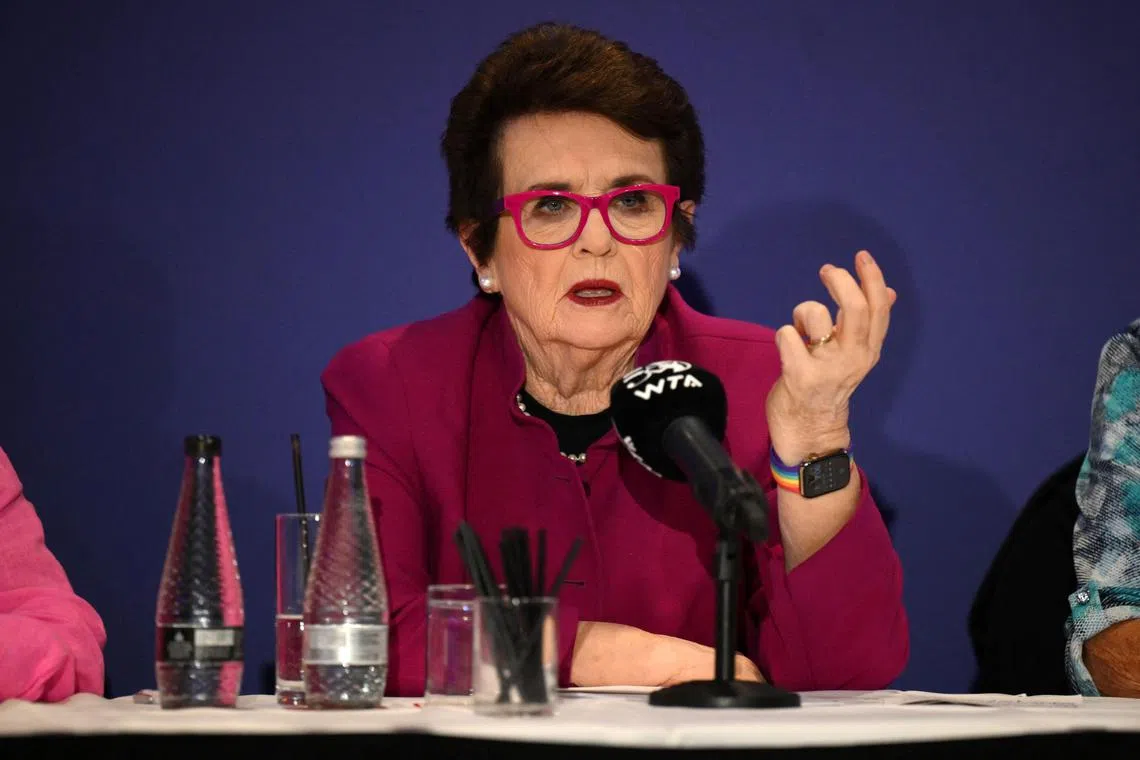 US tennis legend Billie Jean King speaks at an event to celebrate the foundation of the WTA Tour. 