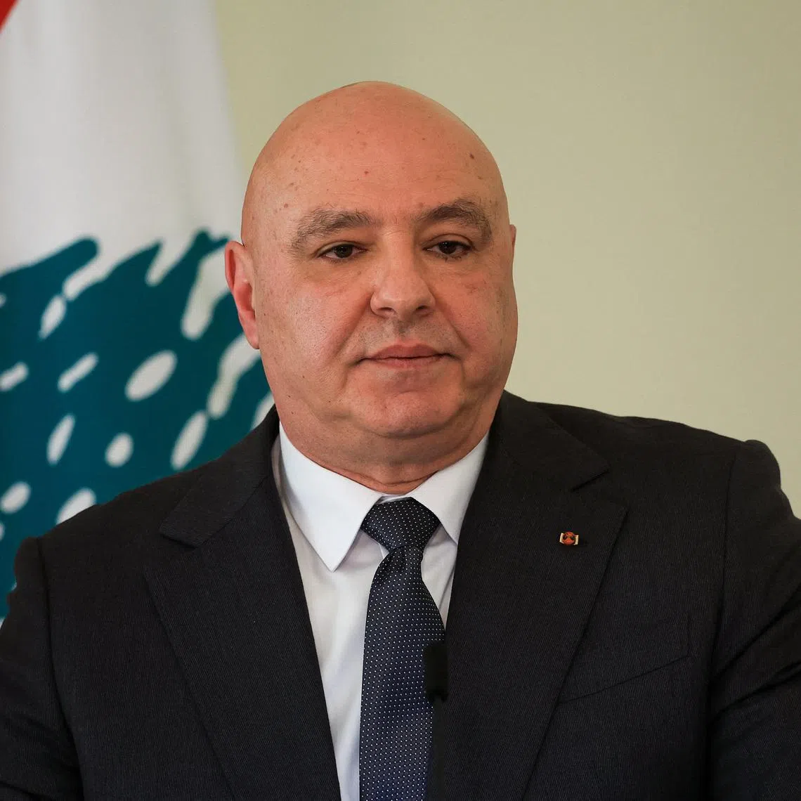 Lebanese President Joseph Aoun attends a press conference at the presidential palace in Baabda, Lebanon, on Feb 16.