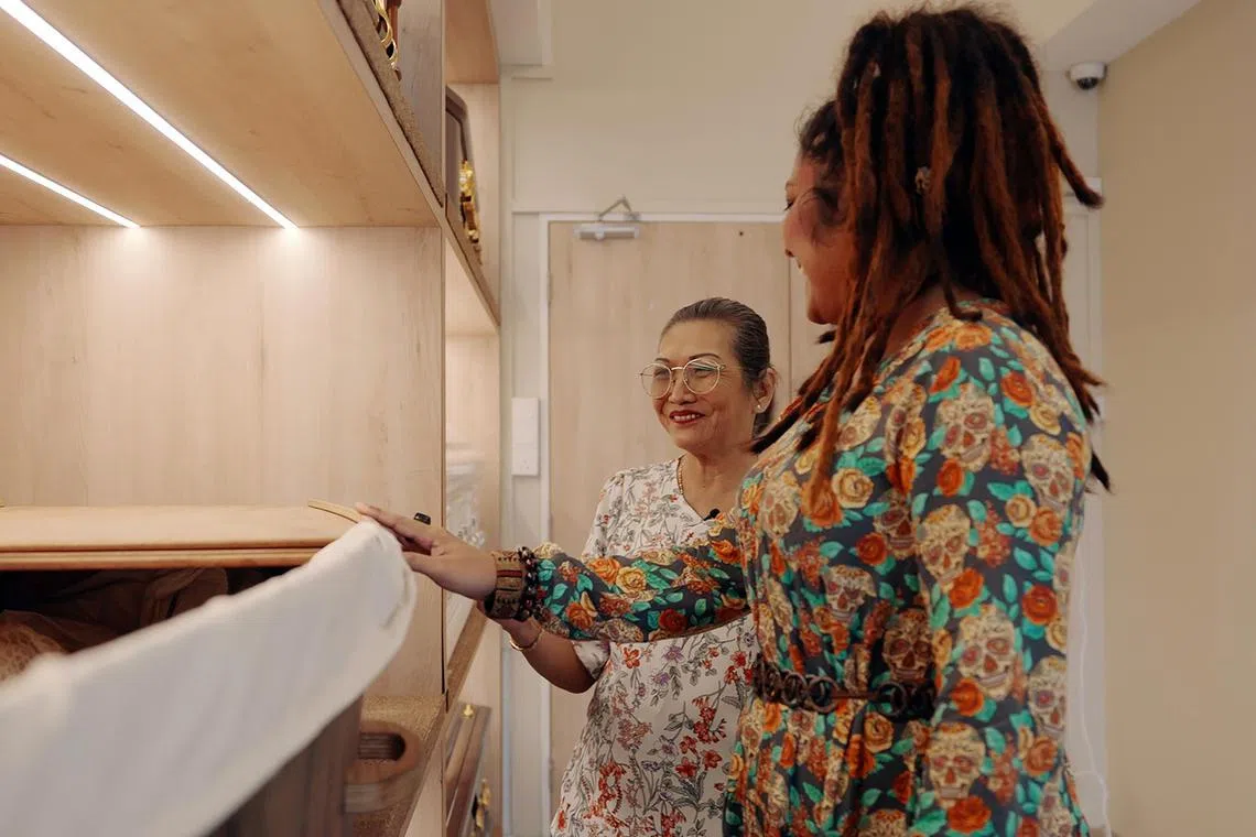 Freelance educator Kethlyn Gayatiri and her mother Madam Irene Koh look into alternative funeral arrangements.