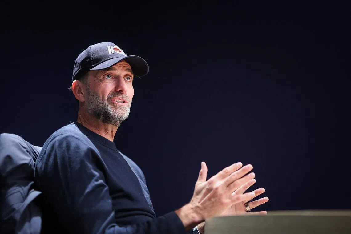 Jurgen Klopp, German football coach and "Global Head of Soccer" at Red Bull, is pictured during an AFP interview at RB Leipzig's headquarters in Leipzig, eastern Germany, on January 17, 2026. Despite leaving Liverpool as one of the most highly regarded coaches in football in 2024, Jurgen Klopp said he never considered himself among the game's best. (Photo by Ronny HARTMANN / AFP)