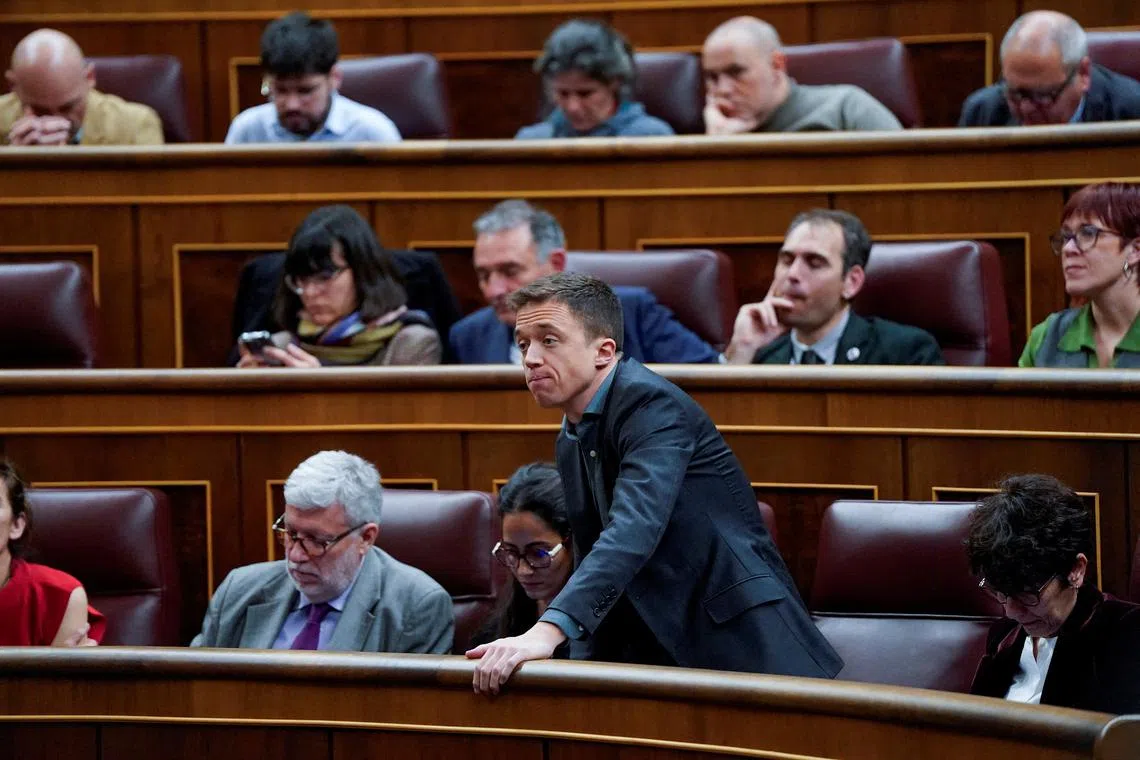 FILE PHOTO: Member of the Congress of Deputies Inigo Errejon takes part in a debate in Madrid, Spain January 30, 2024. REUTERS/Ana Beltran/File Photo