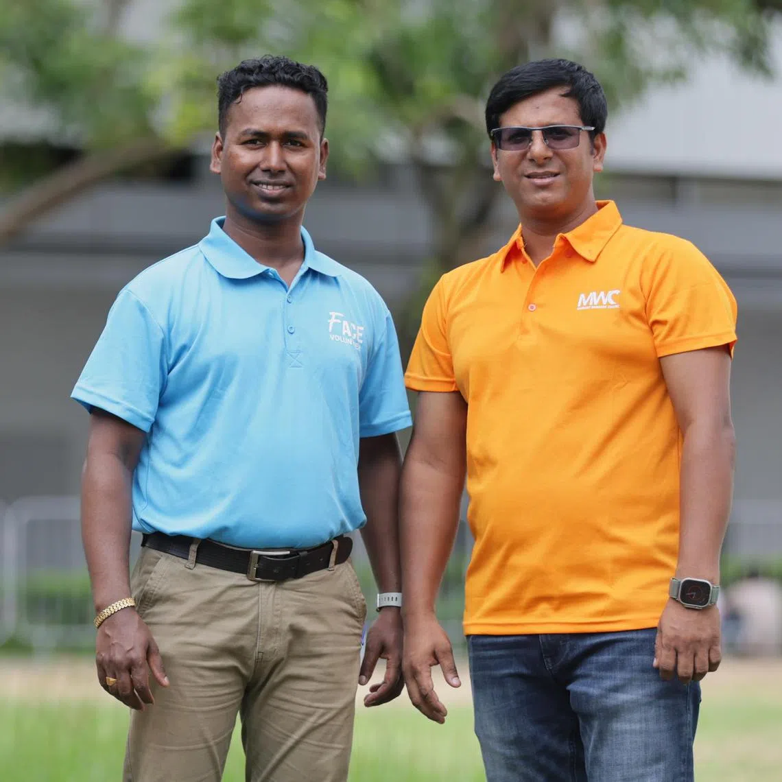 ST20231217_202371408856: Gin Tay/ etmigrant17/Elisha Tushara/

(L-R): Profile of Shanta MD, 34, Workplace Safety and Health (WSH) Coordinator , also a FACE volunteer; and Asraful  40, Construction Manager, also a MWC Ambassador photographed during the International
Migrants Day 2023 celebrations at Little India, Birch Road Field on Dec 17 2023.