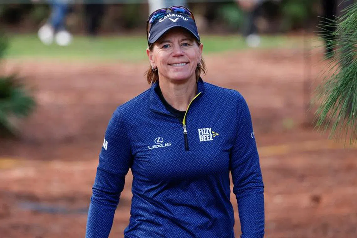 FILE PHOTO: Dec 18, 2022; Orlando, Florida, USA; Annika Sorenstam Walks up to the fourth tee box during the final round of the PNC Championship golf tournament at Ritz Carlton Golf Club Grande Lakes Orlando Course. Mandatory Credit: Reinhold Matay-USA TODAY Sports/File Photo