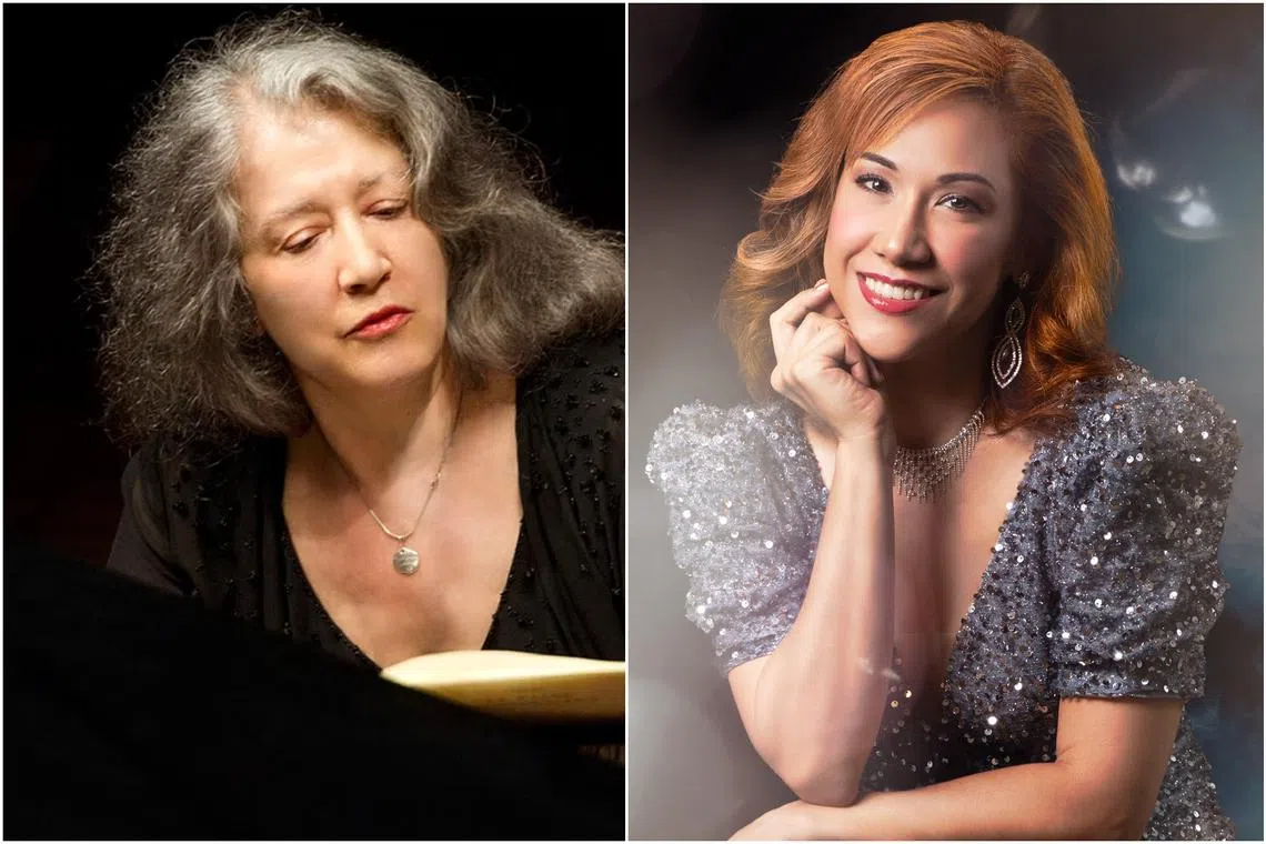Legendary Argentine pianist Martha Argerich (left) and Actress Mina Kaye will be performing in Singapore.