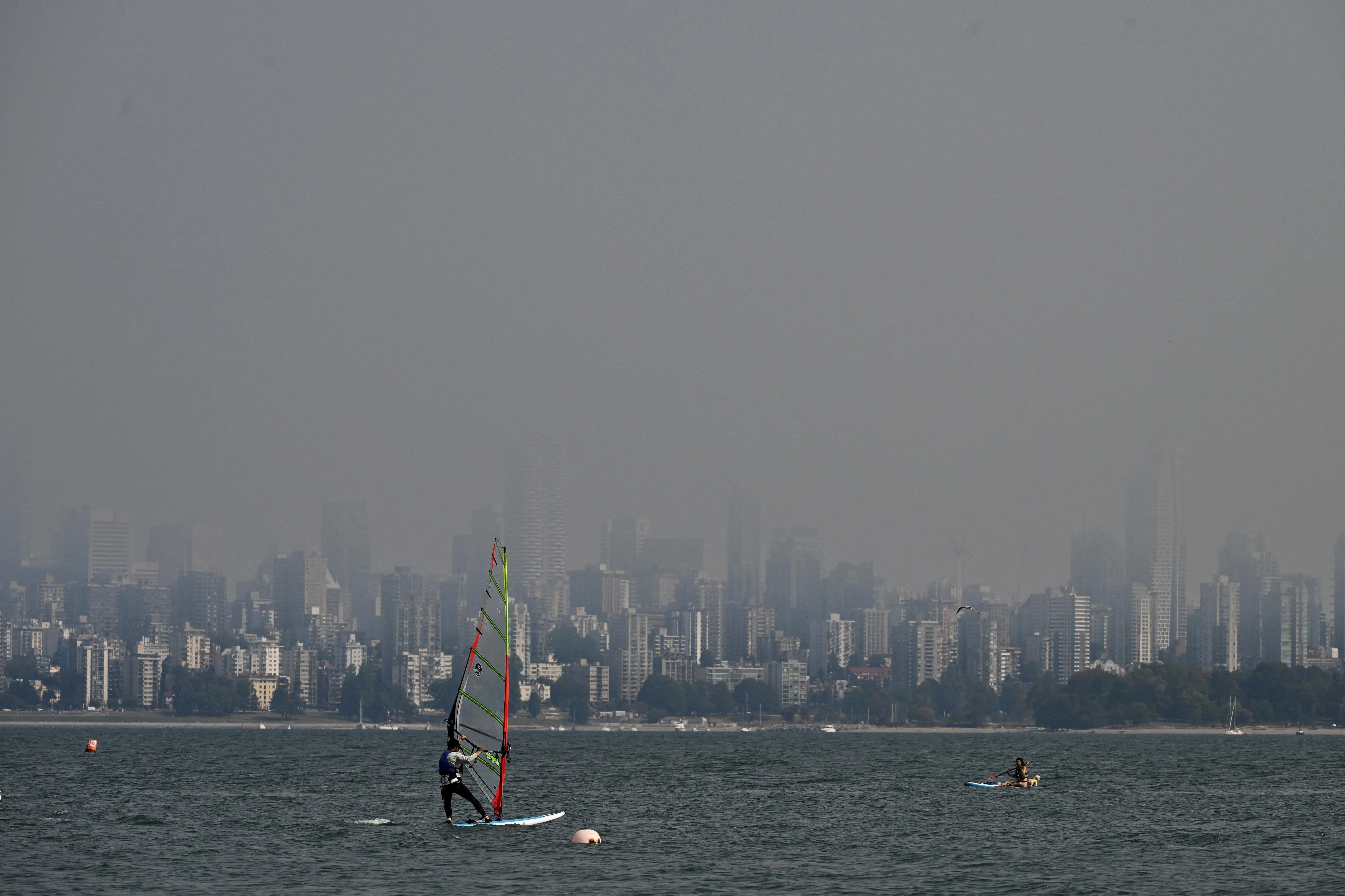 A 2025 photo showing hazy conditions over Vancouver due to wildfire smoke.