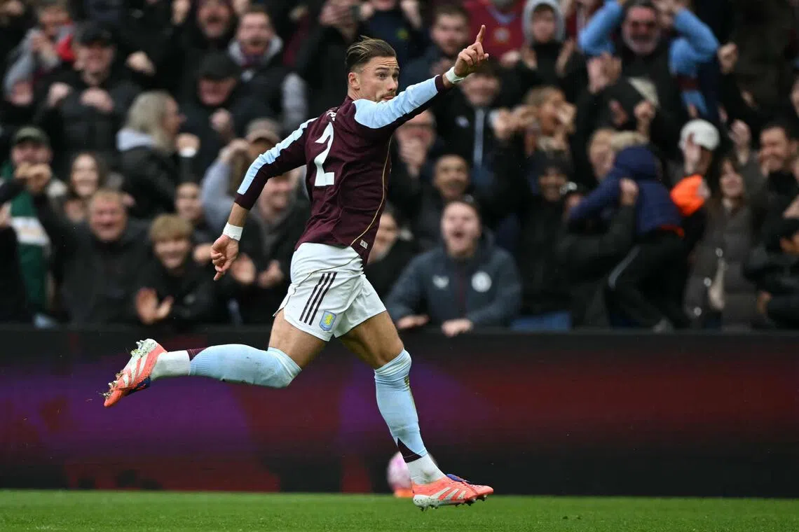 Aston Villa's Polish defender Matty Cash celebrates scoring the winner in a 1-0 English Premier League triumph over Manchester City at Villa Park in Birmingham on Oct 26, 2025. 