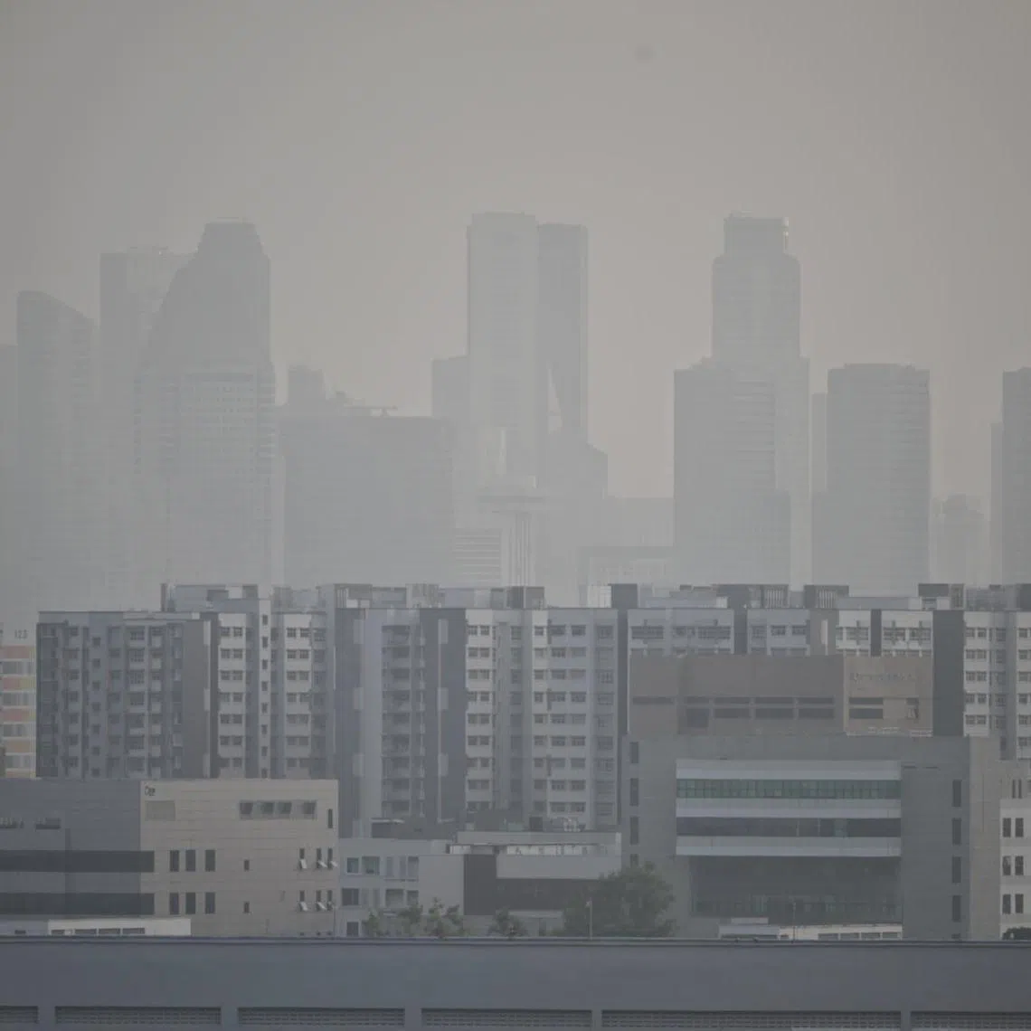 Haze shrouding Singapore's skyline at 6.30pm on Oct 8.