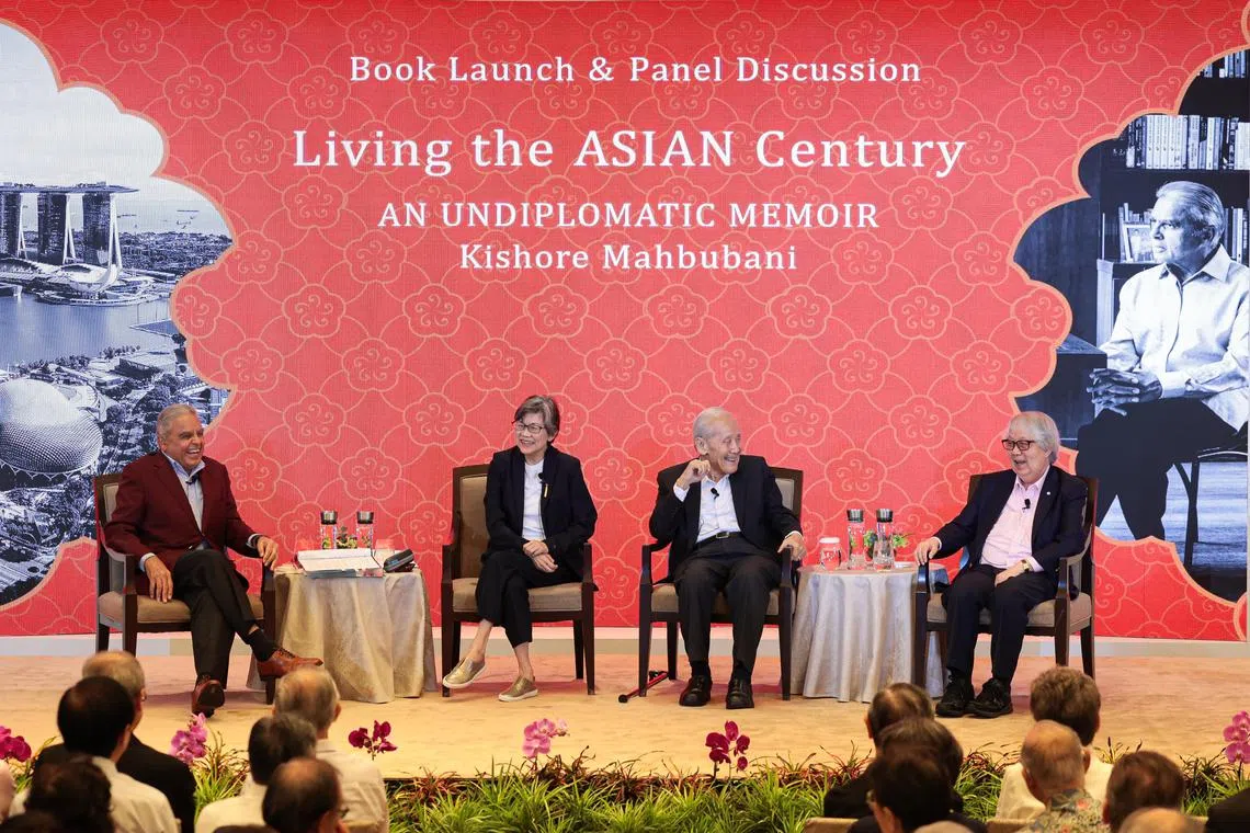 (From left) Mr Kishore Mahbubani, Professor Chan Heng Chee, Professor Wang Gungwu and Professor Tommy Koh at a discussion during the launch of Mr Mahbubani’s autobiography.
