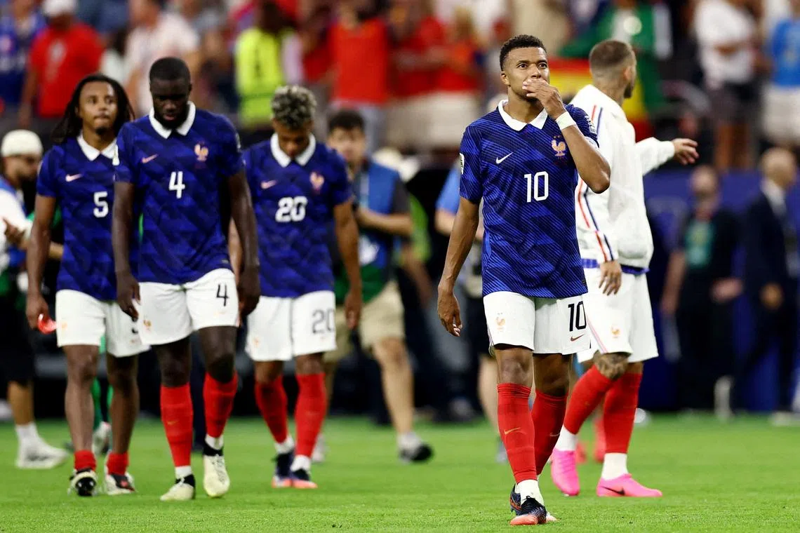 France’s Kylian Mbappe looks dejected after France were eliminated from the World Cup.