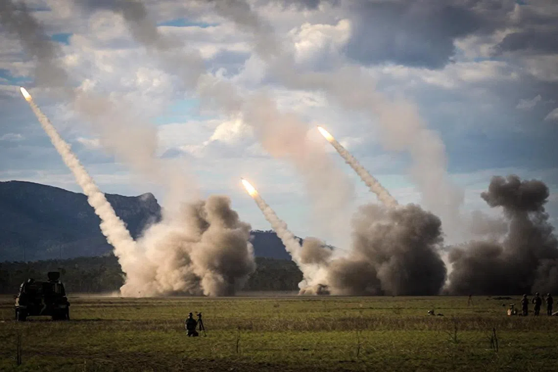A missile is launched during Exercise Talisman Sabre in Shoalwater Bay on July 22, 2023.