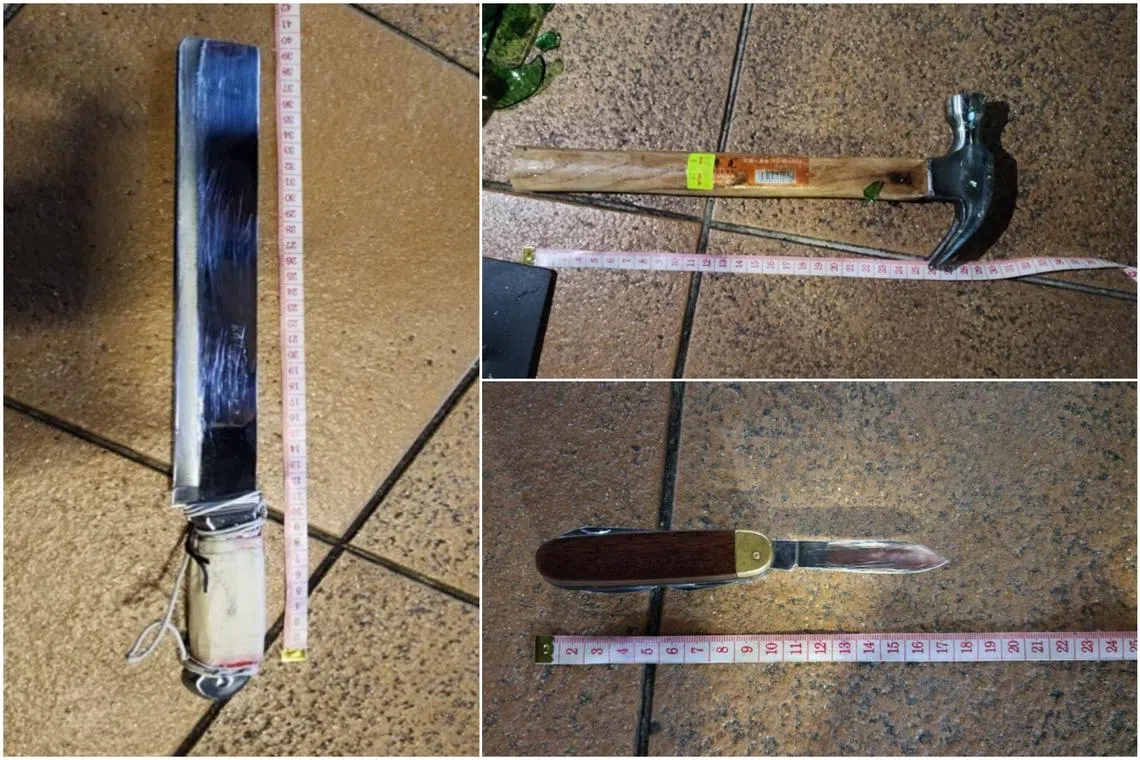 The man was allegedly armed with a 39cm-long knife. A Swiss Army knife and a hammer were also taken from the man.