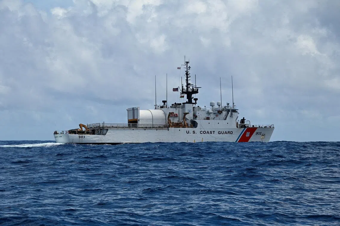 FILE PHOTO: U.S. Coast Guard Cutter Harriet Lane (WMEC 903) and crew are on an inaugural patrol in the South Pacific Ocean, February 26, 2024. Senior Chief Petty Officer Charly Tautfest/U.S. Coast Guard/Handout via REUTERS/File Photo