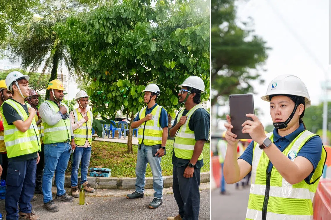 Ms Yuan Yinxi SP Group safety manager with contractors taking a safety pledge