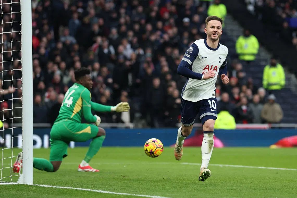 Tottenham Hotspur's James Maddison celebrates scoring their first goal.